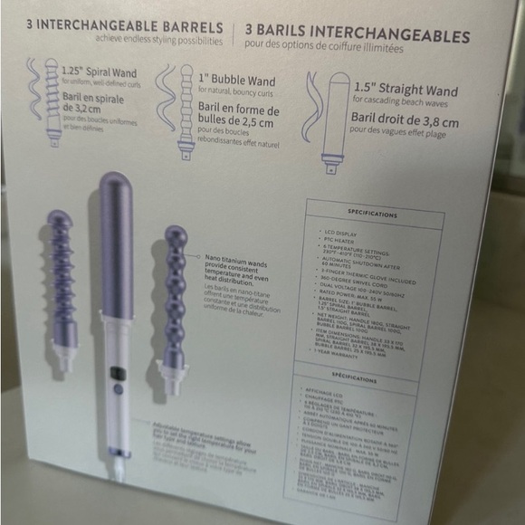 Curling wand interchangeable 1 in; 1.25 in; 1.5 in - (bubble, spiral, straight). - Picture 2 of 2
